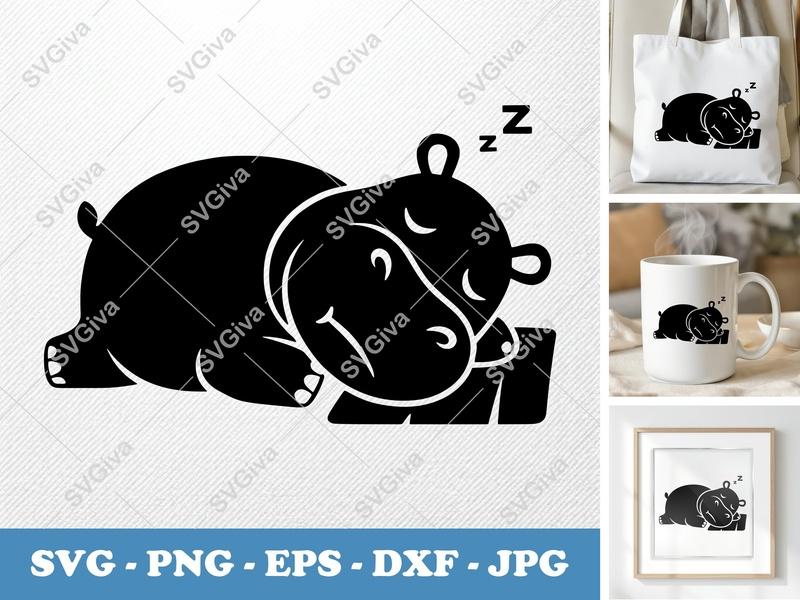 Hippo Sleeping SVG | Puffy Pillow-Soft Shapes | PNG DXF EPS | Cricut Silhouette File