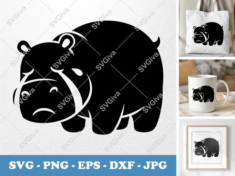 Hippo SVG, Crying Sad Hippo Cut File, Cute Animal Vector, PNG EPS DXF for Cricut, Silhouette, Digital Download