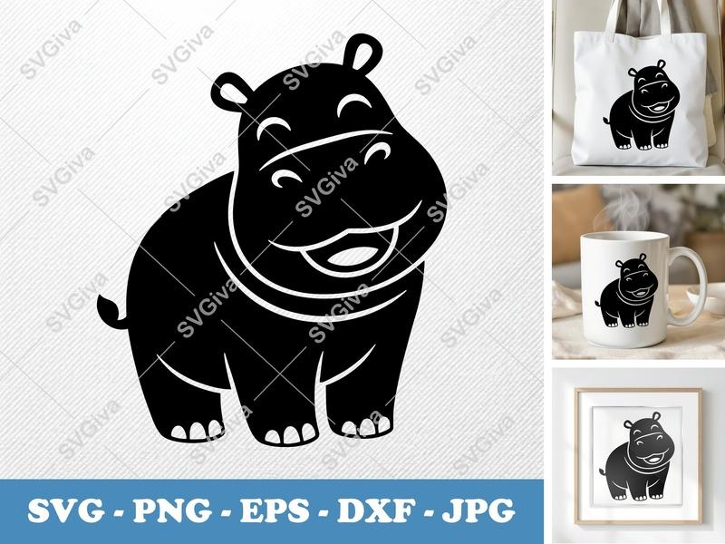 Hippo SVG | Smiling Happily | Puffy Pillow Soft Design | PNG DXF EPS | Cricut Silhouette File