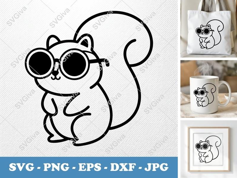 Hipster Squirrel SVG for Cricut & Silhouette | Cool Glasses Animal Clipart, PNG DXF EPS Cut Files