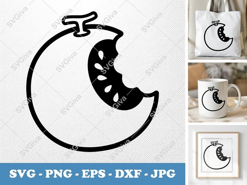 Honeydew SVG, Bitten Melon Icon, Modern Fruit Clipart PNG EPS DXF for Cricut, Silhouette, Food Truck Decal