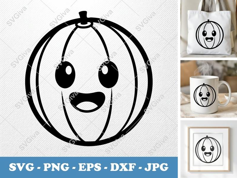 Honeydew SVG | Cute Kawaii Melon Face | Happy Fruit Clipart | PNG EPS DXF for Cricut & Silhouette