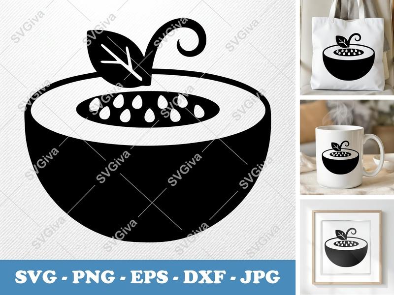 Honeydew SVG, Half Melon with Seeds & Leaf Cut File | PNG EPS DXF for Cricut, Silhouette | Fruit Clipart Vector