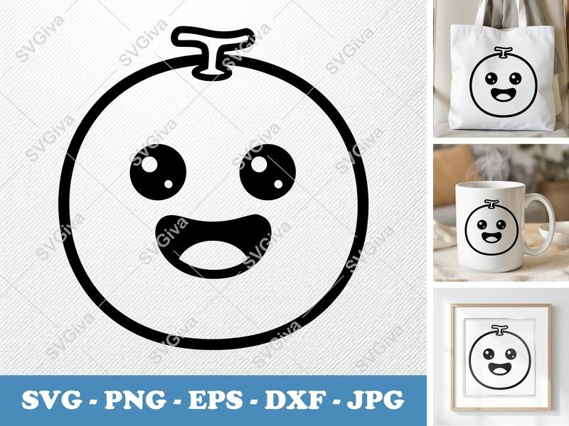 Honeydew SVG Kawaii Fruit | Happy Face Cut File | PNG EPS DXF | Cricut Silhouette Vector