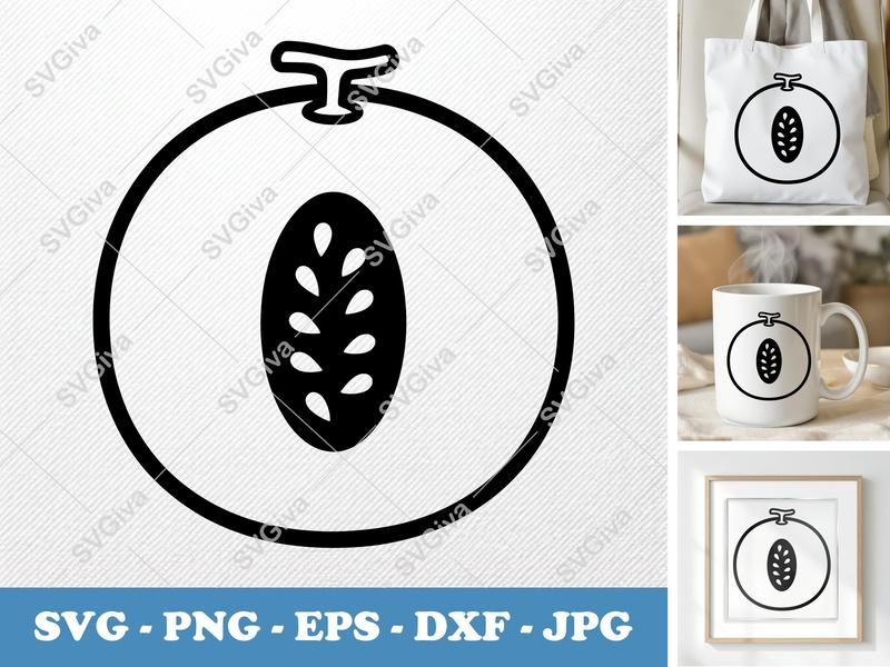 Honeydew SVG | Melon Fruit Outline & Seeds | PNG EPS DXF | Cricut Cut File | Simple Modern Design | Food Clipart