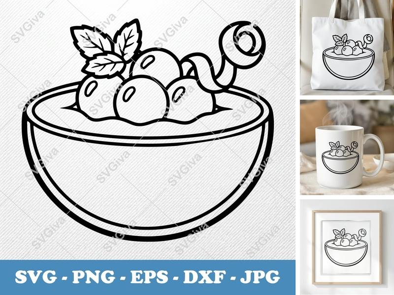 Honeydew with garnish SVG | Friendly Bean-Shaped Cut File | PNG DXF EPS | Cricut Silhouette