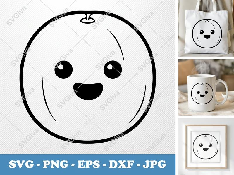 Honeydew with smiling face SVG | Puffy Cartoon Fruit Cut File | Inflated Pillow-soft Shapes PNG DXF EPS for Cricut Silhouette