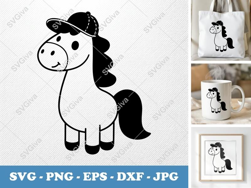 Horse in a Cap SVG, Puffy Shapes, Pillow-Soft Forms, PNG DXF EPS | Cricut Silhouette File