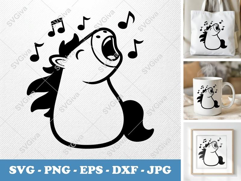 Horse Singing SVG, Funny Musical Equine PNG EPS DXF | Cricut & Silhouette Cut File, Farm Animal Vector Art
