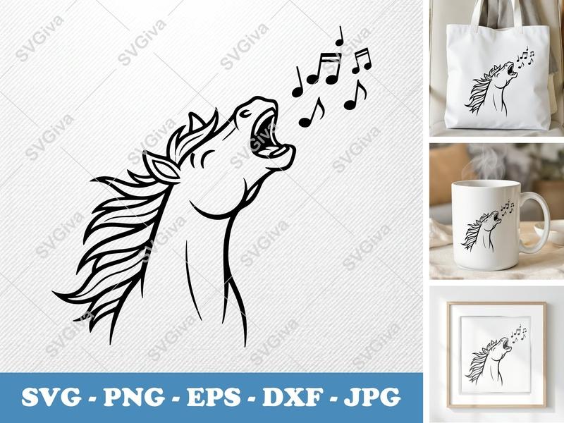 Horse Singing SVG | Music Notes PNG DXF EPS | Animal Cut File Cricut Silhouette