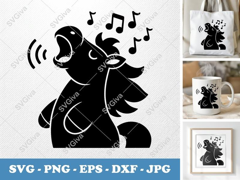 Horse Singing SVG | Puffy Inflatable Style | PNG DXF EPS | Cricut Silhouette Cut File