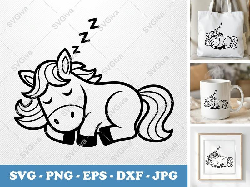 Horse Sleeping SVG, Cute Pony PNG, EPS, DXF | Cricut & Silhouette Cut File, Farm Animal Clipart