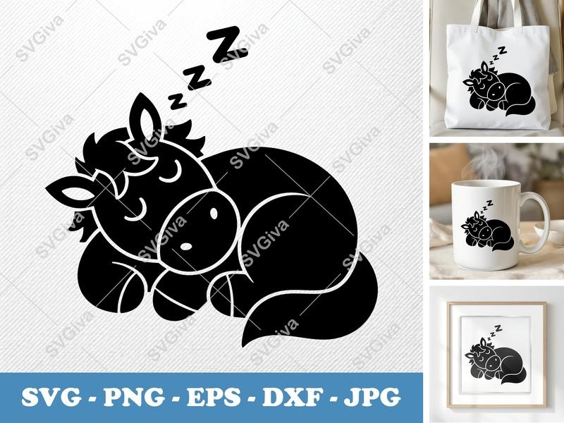 Horse Sleeping SVG | Puffy Pillow-Soft Form | PNG DXF EPS | Cricut Silhouette File