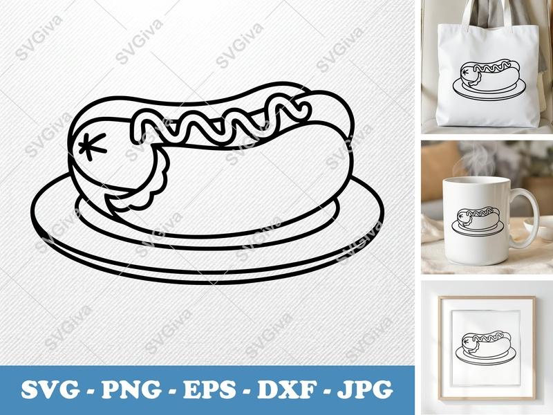 Hot Dog Partially Eaten SVG PNG DXF EPS | Food Cut File Cricut Silhouette
