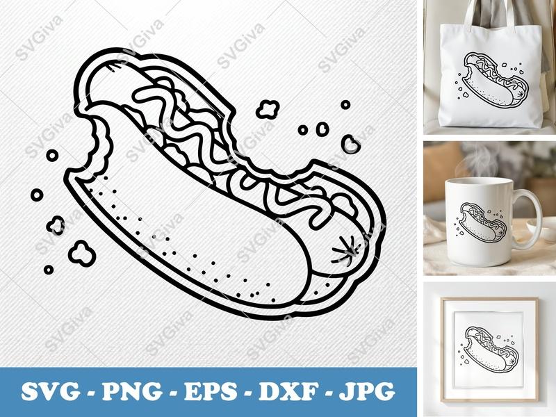 Hot Dog Partially Eaten SVG PNG DXF EPS | Food Cut File for Cricut Silhouette