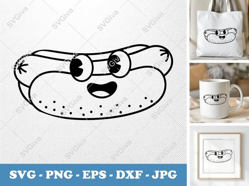 Hot Dog SVG, Cartoon Happy Face Hot Dog, Fun Foodie SVG PNG EPS DXF for Cricut & Silhouette, Modern Clean Design Cut File