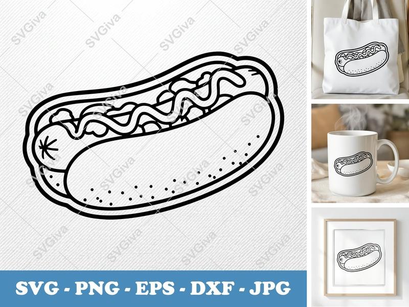 Hot Dog SVG | Fast Food Cut File PNG DXF EPS Cricut Silhouette Design Vector