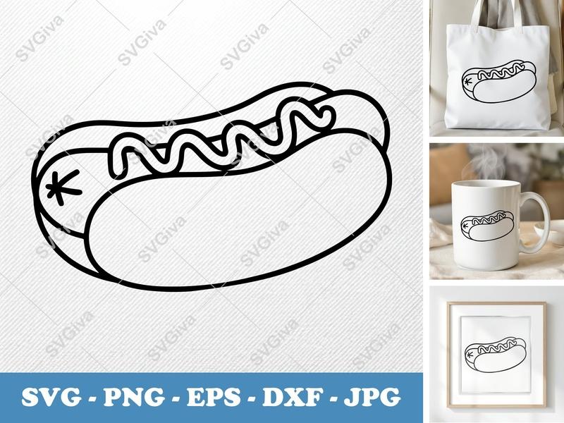 Hot Dog SVG | Food Cut File EPS PNG DXF Cricut Silhouette
