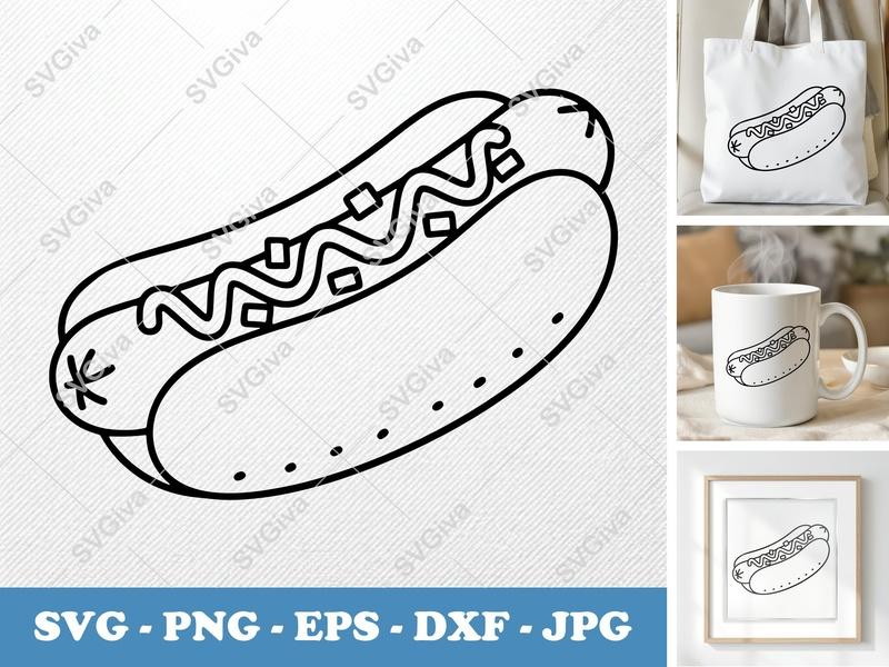 Hot Dog SVG | Foodie Cut File PNG DXF EPS | Cricut Silhouette Design