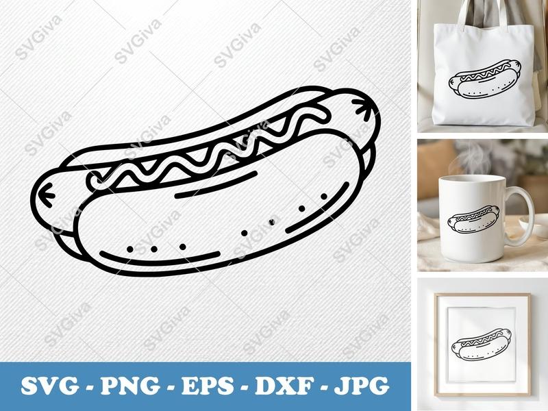 Hot Dog SVG, PNG, DXF, EPS File for Cricut Silhouette | Food Cut File | Kitchen Decor Vector