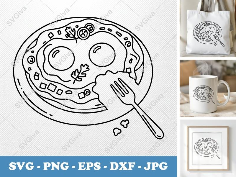 Huevos Rancheros partially eaten SVG | Double-Outline Minimalist Design | Thick Contour, Thin Lines | PNG DXF EPS | Cricut Silhouette Kit...