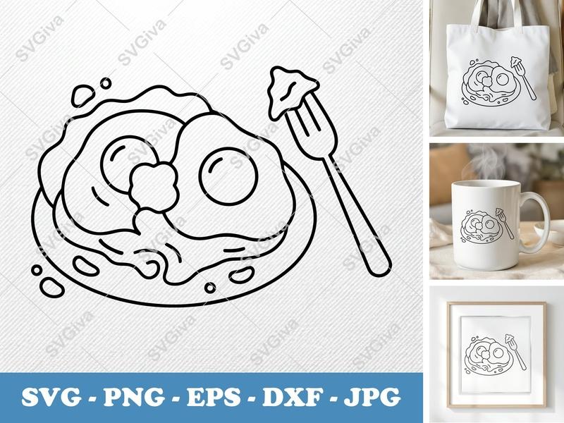 Huevos Rancheros partially eaten SVG | Minimalist Line Art | PNG DXF EPS | Cricut Silhouette Kitchen Decor