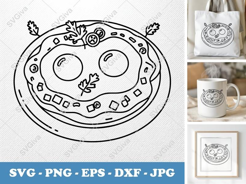 Huevos Rancheros SVG, Outline Minimalist Cut File | PNG DXF EPS | Cricut Silhouette Kitchen Decor