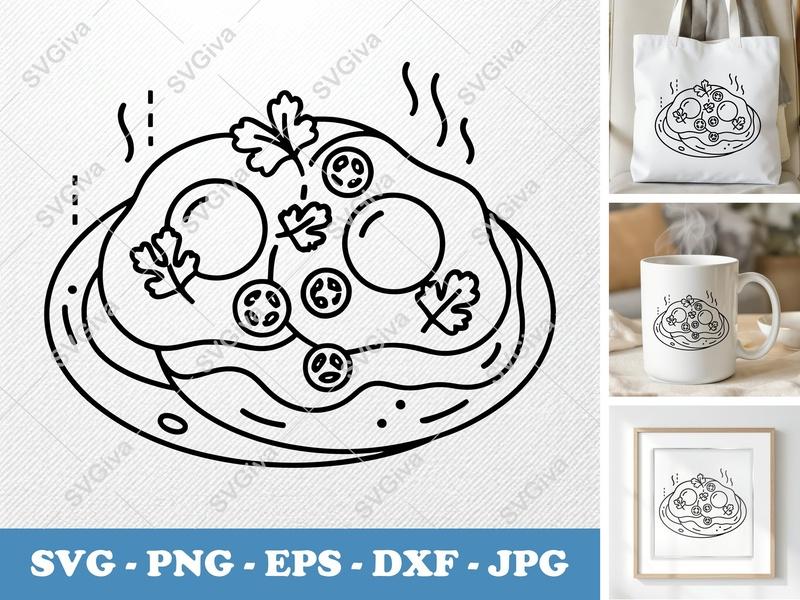 Huevos Rancheros with garnish SVG | Bold Minimalist Line Art | PNG DXF EPS | Cricut Silhouette File