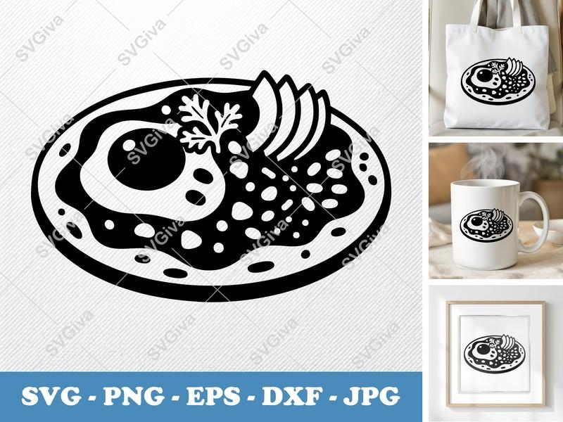 Huevos Rancheros with garnish SVG | Friendly Rounded Body Vector | PNG DXF EPS | Cricut Silhouette Kitchen Food Art