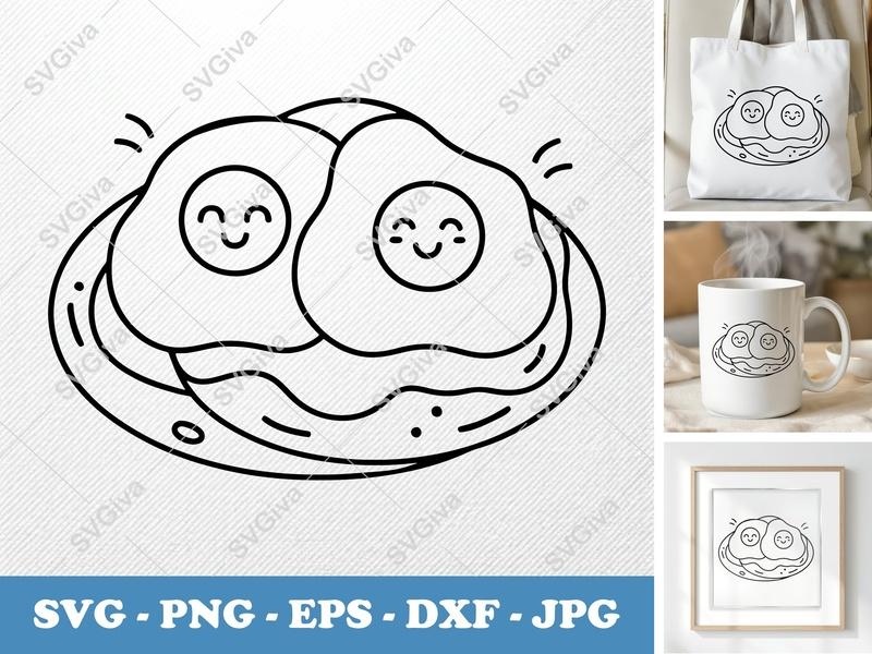 Huevos Rancheros with Smiling Face SVG | Minimalist Cartoon Cut File | PNG DXF EPS | Cricut Silhouette Kitchen Decor