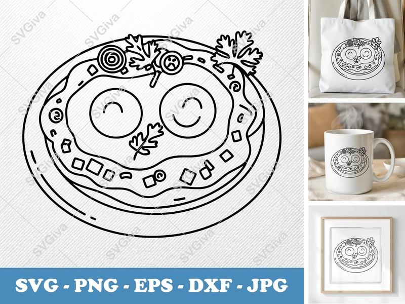 Huevos Rancheros with Smiling Face SVG | Outline Look Basic Shapes | PNG DXF EPS | Cricut Silhouette Kitchen Food