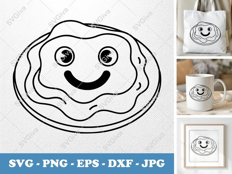 Huevos Rancheros with Smiling Face SVG | Puffy Cartoon Breakfast Cut File | PNG DXF EPS for Cricut Silhouette