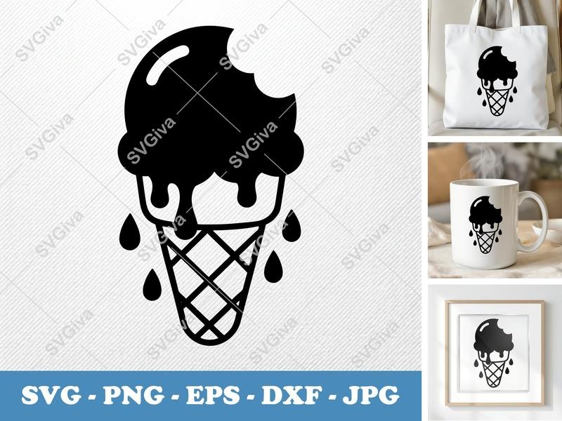 Ice Cream Cone Partially Eaten SVG | Puffy Soft Dessert Cut File | Cricut Silhouette | PNG DXF EPS