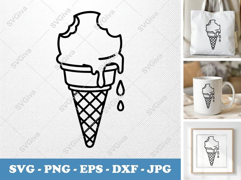 Ice Cream Cone Partially Eaten SVG | Simple Character Minimalist Cut File | PNG DXF EPS | Cricut Silhouette Design