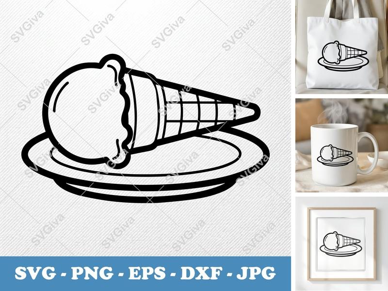 Ice Cream Cone SVG, Modern Clean Design, Dessert on Plate, PNG EPS DXF | Cricut Silhouette Cut File
