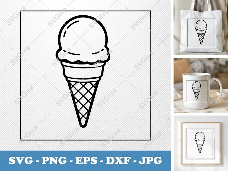 Ice Cream Cone SVG | Modern Sweet Treat Cut File | PNG EPS DXF for Cricut & Silhouette | Dessert Clipart Vector