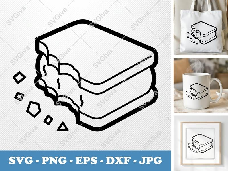 Ice Cream Sandwich Partially Eaten SVG | Geometric Outline Look | PNG DXF EPS | Cricut Silhouette Cut File