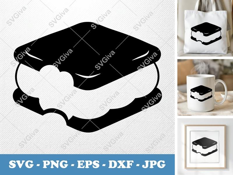 Ice Cream Sandwich Partially Eaten SVG | Puffy Soft Pillow Forms PNG DXF EPS | Cricut Silhouette Cut File