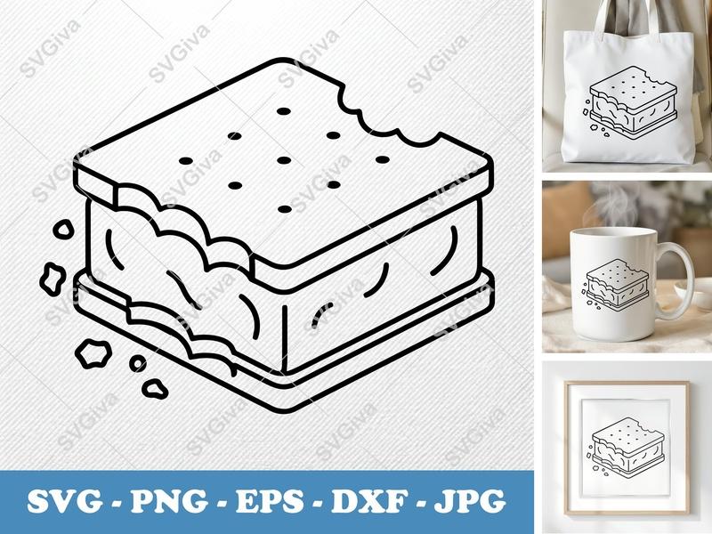 Ice Cream Sandwich SVG | Bitten Dessert Cut File, Modern Sweet Treat PNG EPS DXF for Cricut & Silhouette