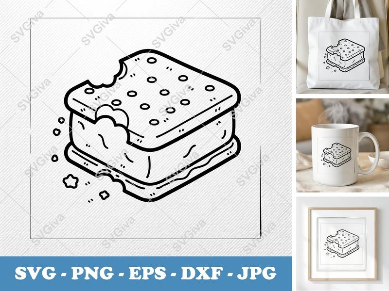 Ice Cream Sandwich SVG | Bitten Dessert Cut File | Sweet Treat PNG EPS DXF for Cricut & Silhouette | Snack Clipart