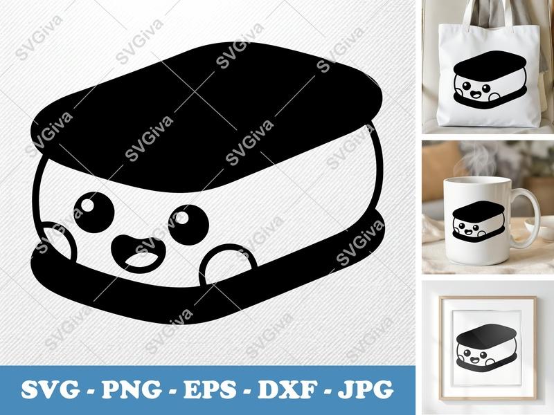 Ice Cream Sandwich SVG | Cute Kawaii Dessert, Modern Clean Design | PNG EPS DXF for Cricut, Silhouette, Vector Art