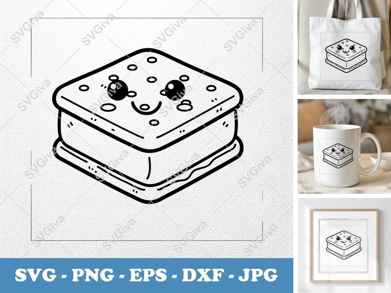 Ice Cream Sandwich SVG | Kawaii Dessert Cut File, Cute Food PNG, EPS, DXF for Cricut, Silhouette | Sweet Treat Clipart