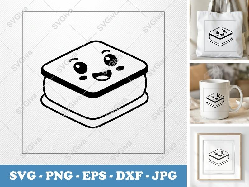 Ice Cream Sandwich SVG | Kawaii Happy Face | Modern Food Clipart | PNG EPS DXF for Cricut, Silhouette, Vector Cut File