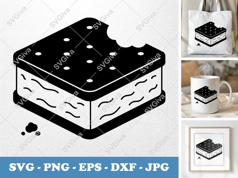 Ice Cream Sandwich SVG | Modern Bitten Dessert Cut File | PNG EPS DXF for Cricut & Silhouette | Sweet Treat Clipart