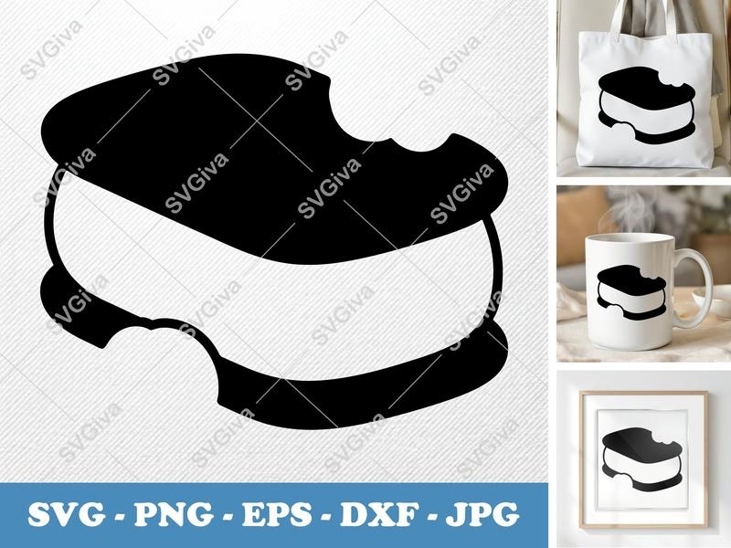 Ice Cream Sandwich SVG | Modern Bitten Dessert Cut File | PNG EPS DXF for Cricut & Silhouette | Sweet Treat Snack