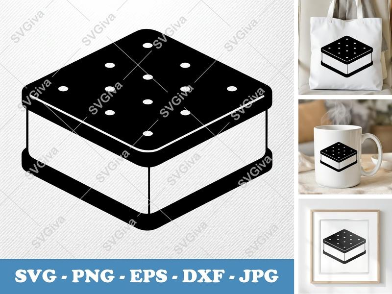 Ice Cream Sandwich SVG | Modern Dessert Treat | PNG EPS DXF Files for Cricut Silhouette | Food Snack Vector Clipart