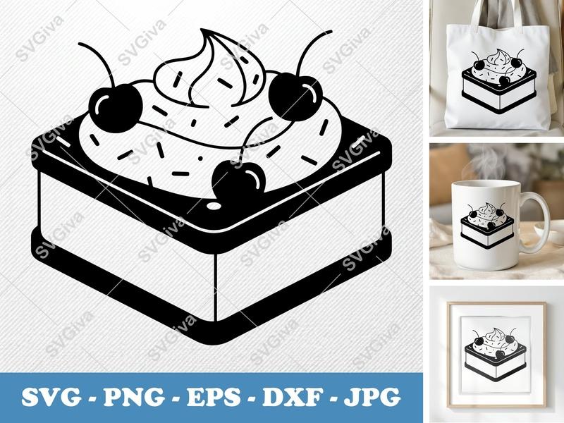 Ice Cream Sandwich SVG | Modern Dessert with Cherries, Sprinkles | PNG EPS DXF for Cricut, Silhouette | Sweet Treat Cut File