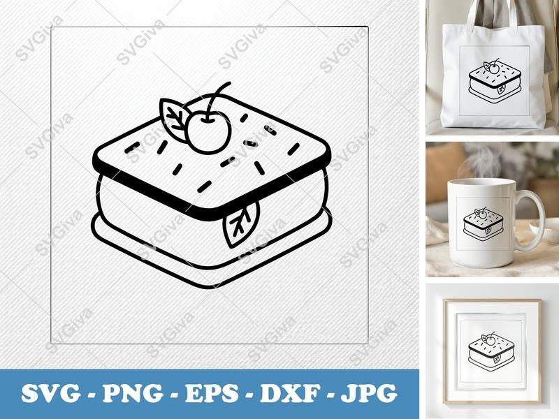 Ice Cream Sandwich SVG | Modern Dessert with Cherry & Sprinkles | PNG EPS DXF | Cricut Silhouette File