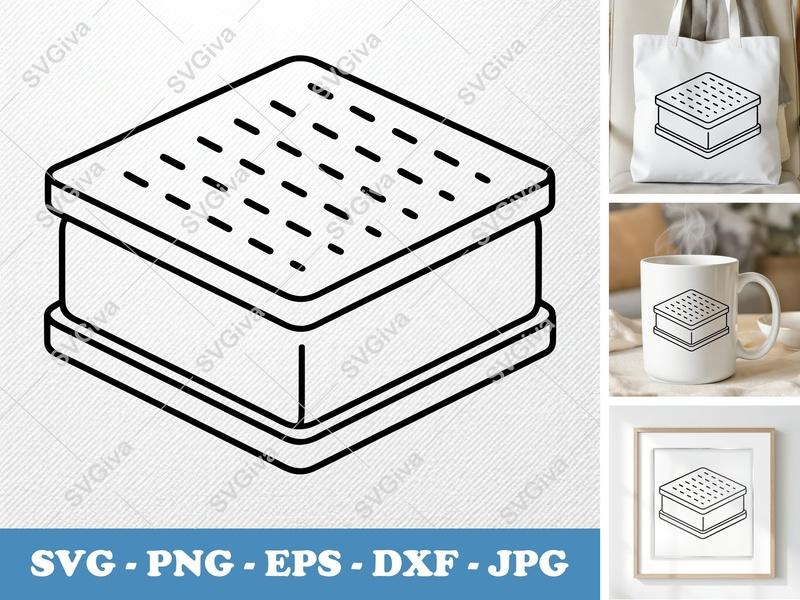 Ice Cream Sandwich SVG | Modern Outline Dessert | Food Clipart Cut File | PNG EPS DXF for Cricut Silhouette