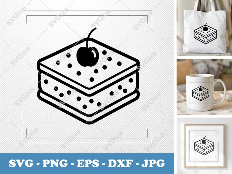 Ice Cream Sandwich with Cherry SVG | Minimalist Bold Contour | PNG DXF EPS | Cricut Silhouette Cut File